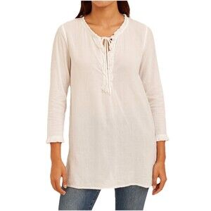 J Crew Womens Airy Popover Shirt White Gauzy V Neck Ruffle Pocket L
